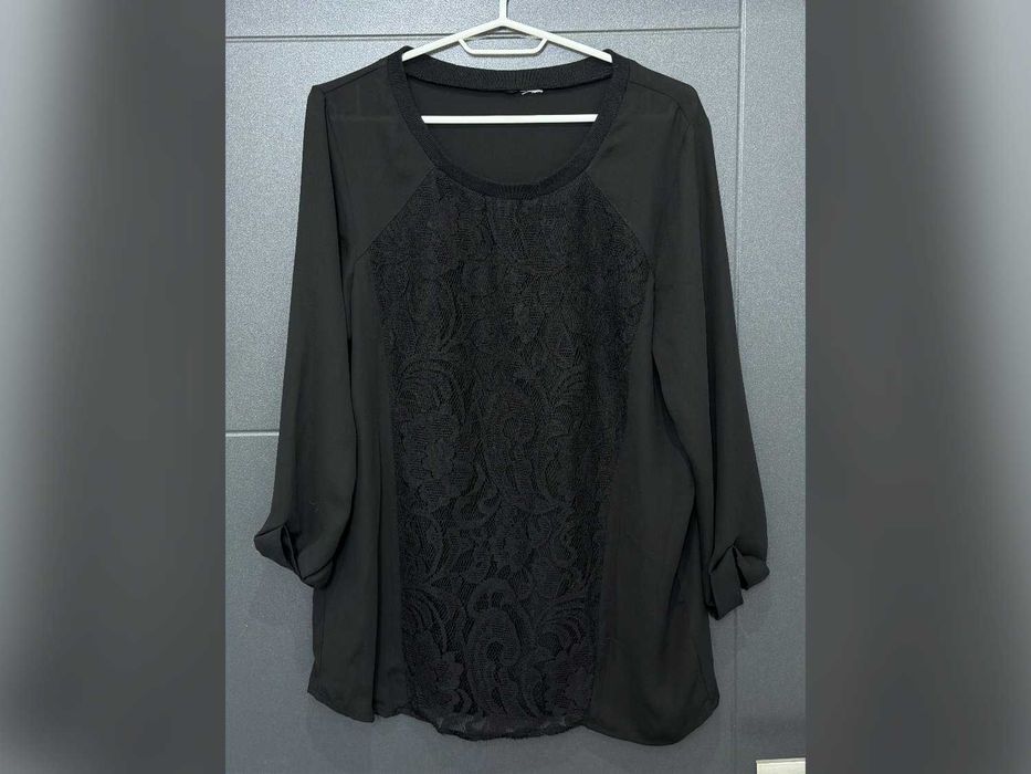 bluzka H&M czarna koronkowy panel długi rękaw XL 42