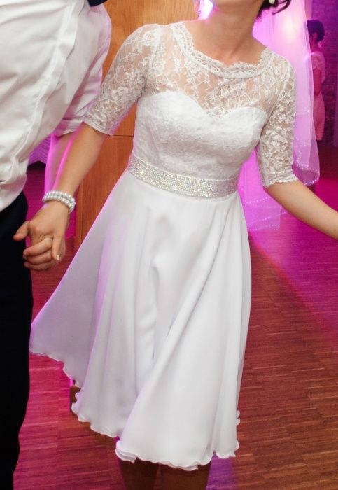 Lekka sukienka ślubna do kolan, r.38