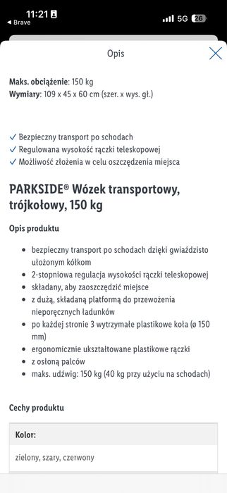 PARKSIDE® Wózek transportowy, trójkołowy, 150 kg