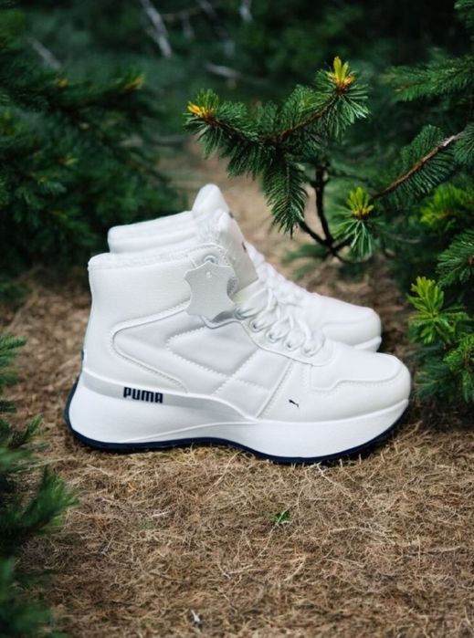 Женские зимние кожаные кроссовки Puma/жіночі зимові білі черевики пума