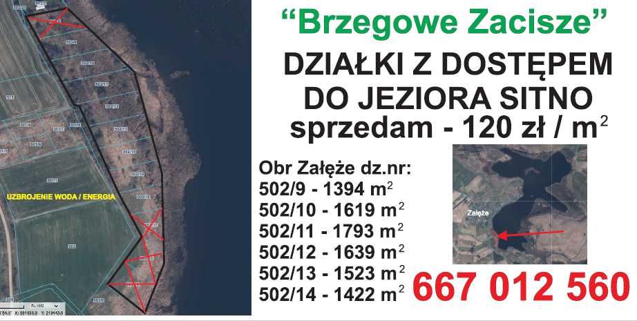 Działka nad jeziorem Sitno w pierwszej linii brzegowej