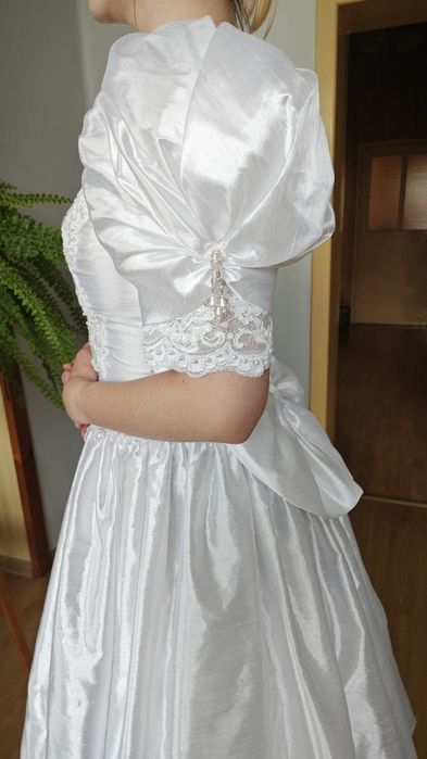 Suknia ślubna S/M vintage retro biała gipiura, perły, cekinami
