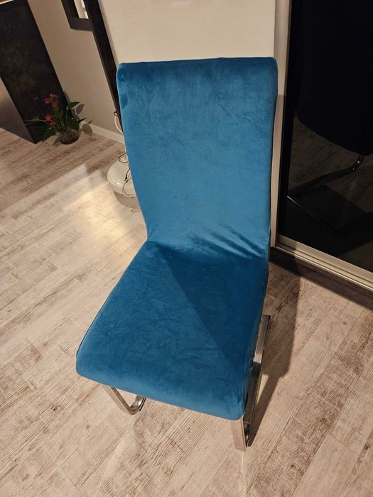 Pokrowce na krzesła miękkie welurowe turkusowe 4 sztuki komplet