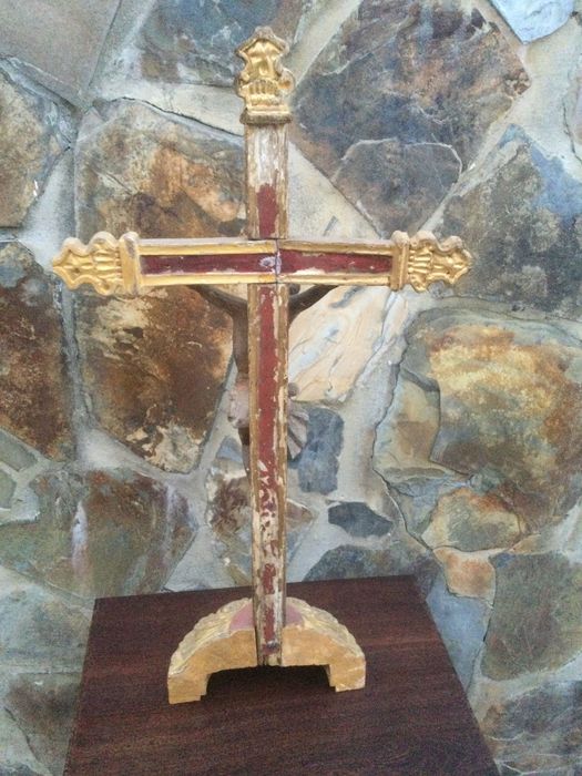 Crucifixo Cristo Madeira Arte Popular séc XIX 70 cm Arte Sácra