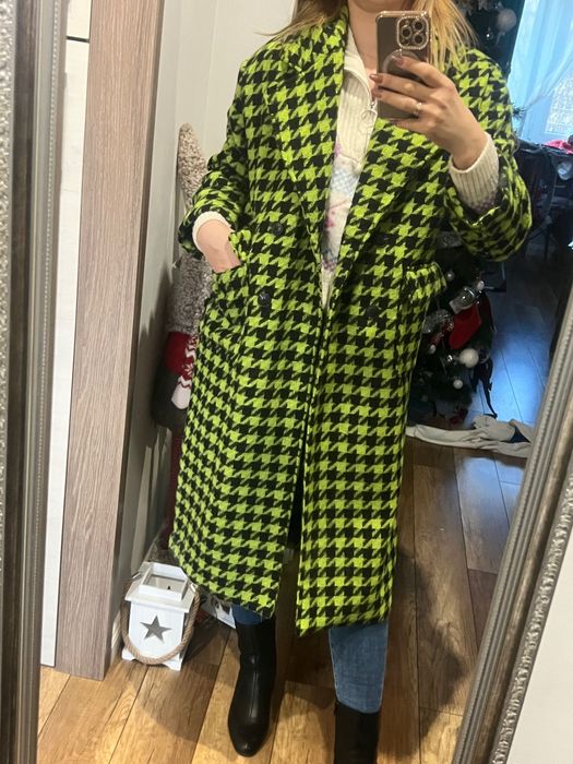 Płaszcz pepitka zielona Sinsay