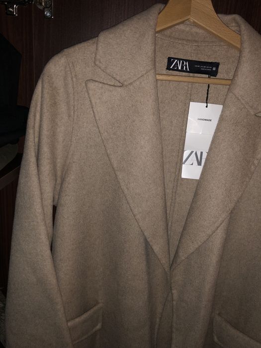 Zara płaszcz wełniany wełna klasyka minimalizm elegancki wiązany Xs