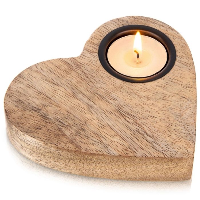 Świecznik Drewniany Serce Mango Tealight Loft Dekoracja Naturalna Do Salonu Przedpokoju Mebliva