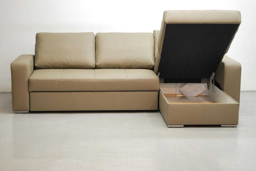 FLO piaskowa skóra naturalna Narożnik z funkcja spania pojemnik na pościel sofa Madras 4119, rogówka, kanapa, wygodna, nowy nowoczesny