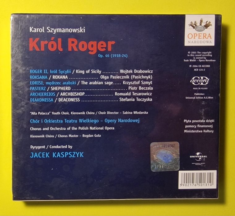 Karol Szymanowski, Jacek Kaspszyk ‎– Król Roger - Op. 46 (1918-24) CD, 2004, FOLIA