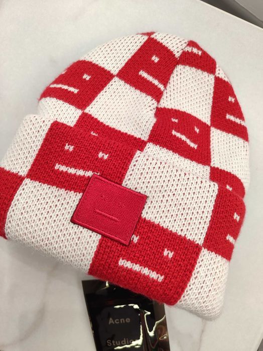 Шапка Acne Studios Rib knit beanie hat Deep red/faded pink
