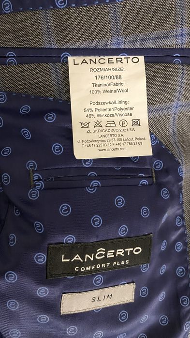 Męski Garnitur Szary w Kratę Cadix Lancerto 176/100/88