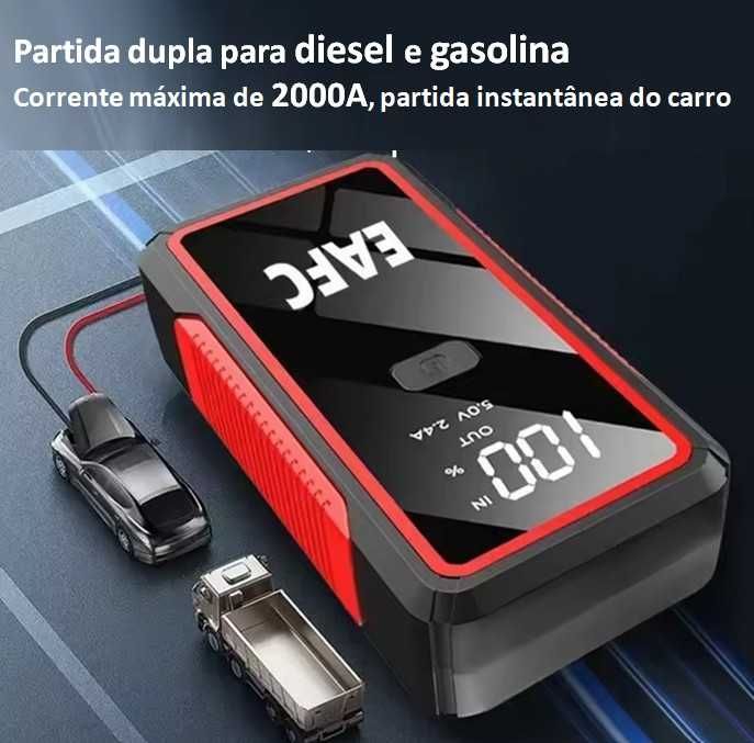 Booster Bateria Auxiliar para carro | 2000A 12V | Luz  | Power Bank