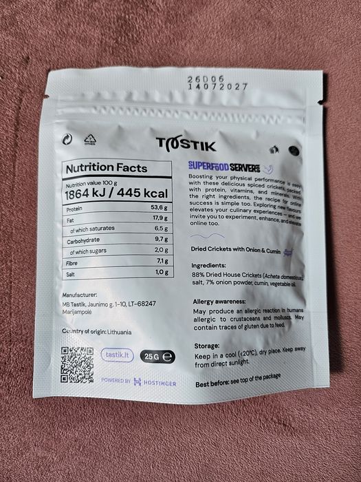 Przekąska ze świerszczy firmy Tastik
