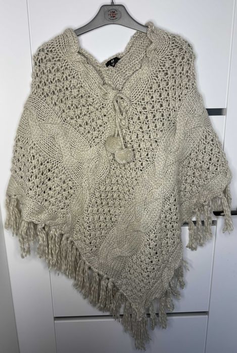 Ponczo H&M beżowe z dodatkiem wełny