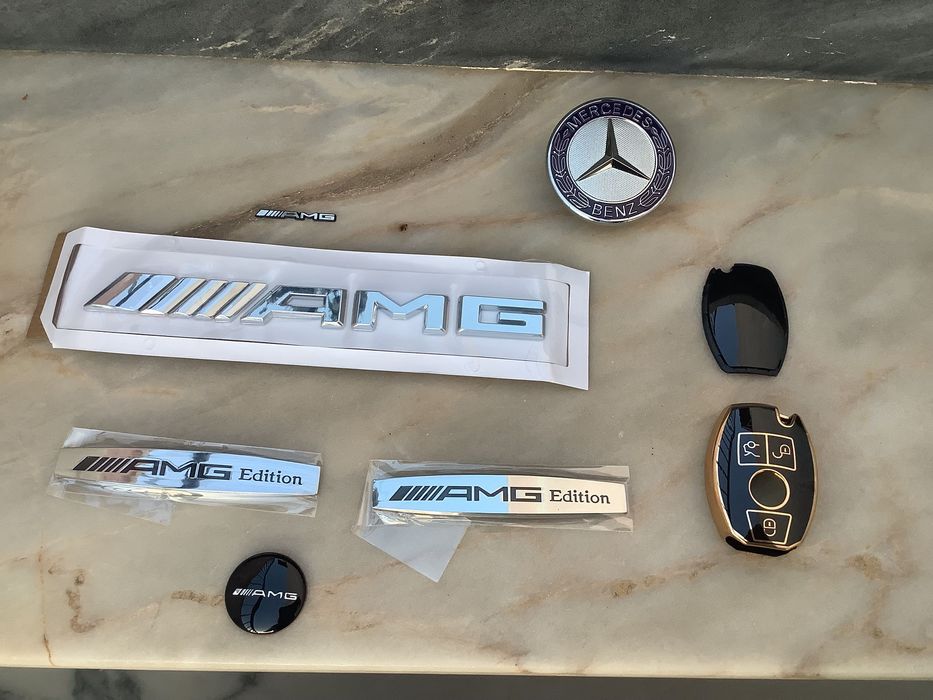 Mercedes 4 emblemas 75mm AMG mala laterais/tapa estrela do capo 57mm