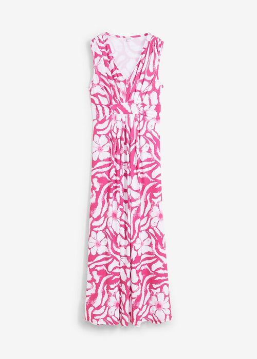 B.P.C sukienka długa maxi biało-różowa we wzory 48/50.