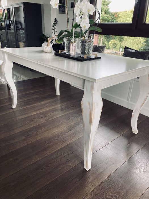 Stół idealny 155/80 rozkładany biały  dębowe nogi