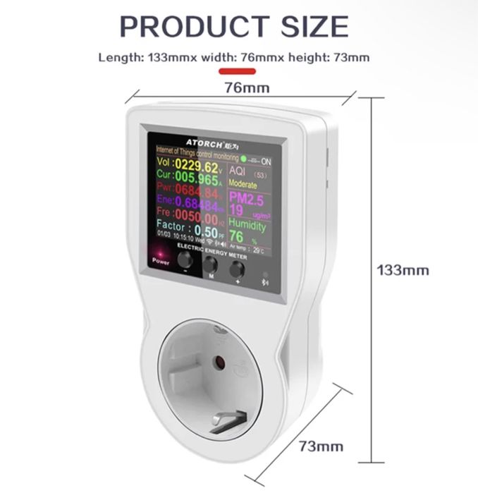 Ваттметр-розумна WI-FІ розетка  ATORCH S1W 16А