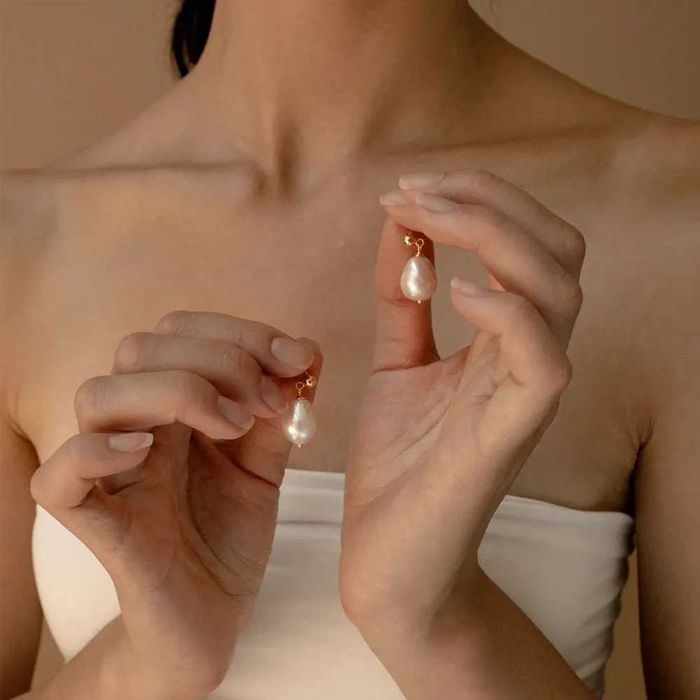 Висячие серьги с натур. пресноводным жемчугом Stainless steel 316L+14K