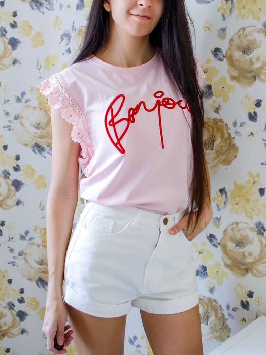 Футболка с вышитой надписью Glo-Story