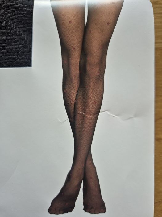 Rajstopy Calzedonia s/m m/l czarne fioletowe w romby kropki 30 de