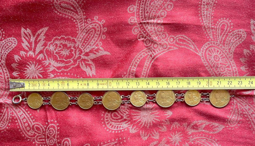 Pulseira vintage de moedas francesas anos 70
