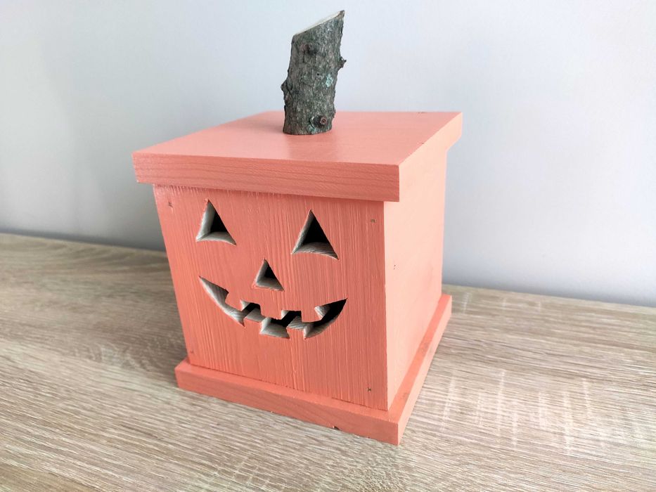 Lampion Halloween Jack-o-lantern drewniany dekoracja jesienna mała