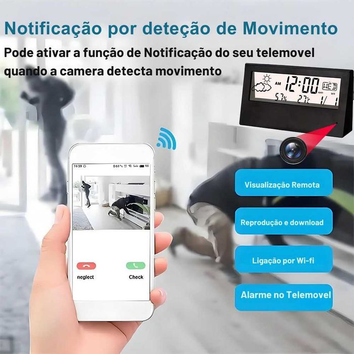 Camara Oculta Relógio Digital Vigilância Discreta Sem Baterias camera