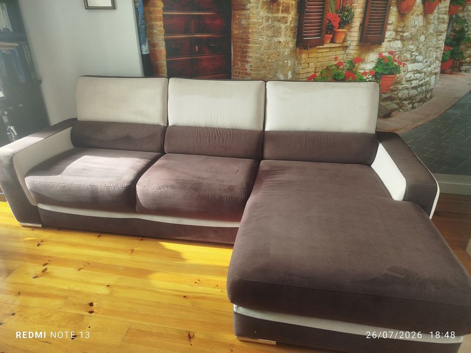 Sofá de Canto com Chaise Longue em Tecido - Ótimo Estado