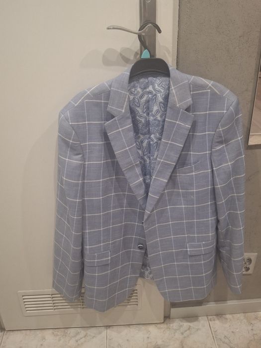 Elegancka marynarka męska LEGER Slim Fit – jasnoniebieska kratka