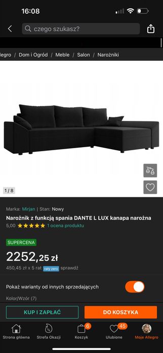 Dzień dobry 
Do sprzedania mam narożnik, stan idealny