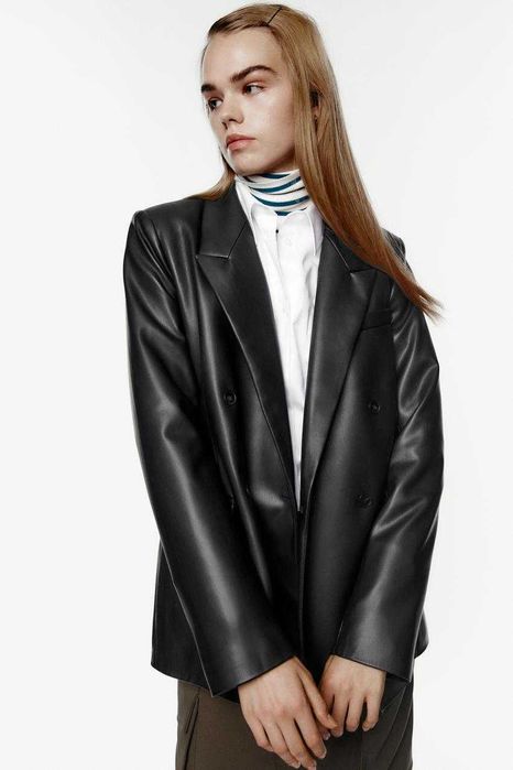 Жіночий піджак блейзер зі штучної шкіри zara xs
