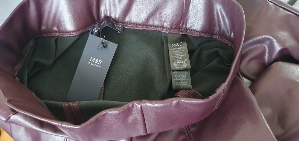 Leginsy damskie ekoskóra Marks&Spencer burgundowe rozm. L