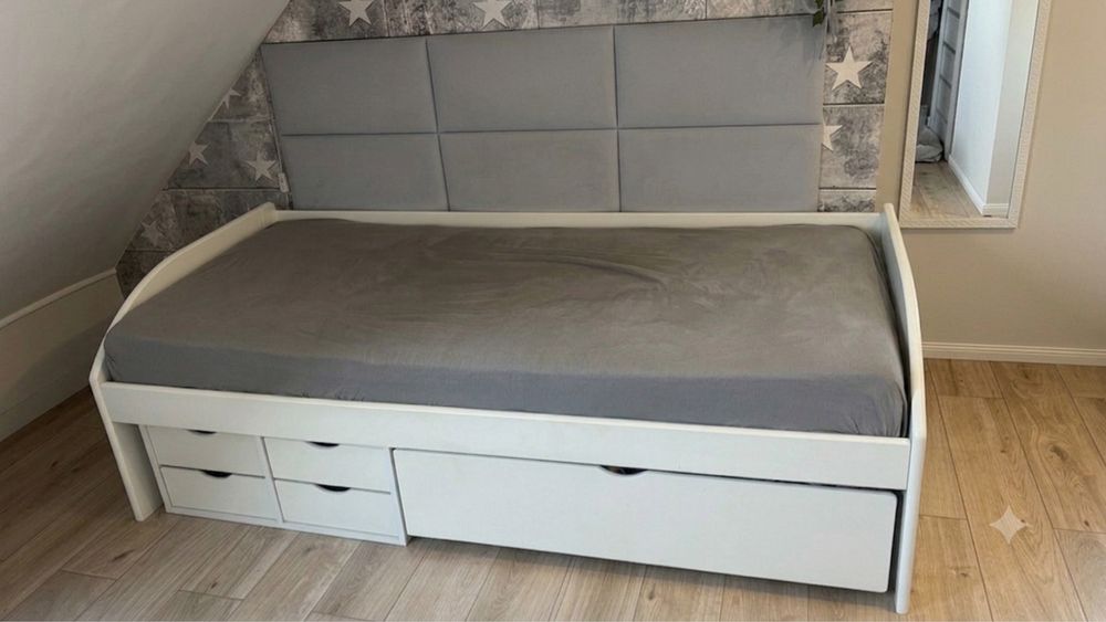 łóżko drewniane z materacem 90x200