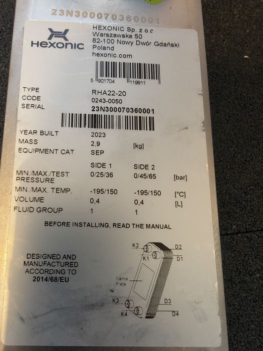 Płytowy wymiennik ciepla do pompy ciepla Hexonic RH422-20 R32 R290