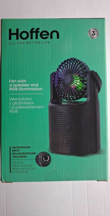 Hoffen Wentylator z Głośnikiem Bluetooth Podświetlenie RGB Radio FM