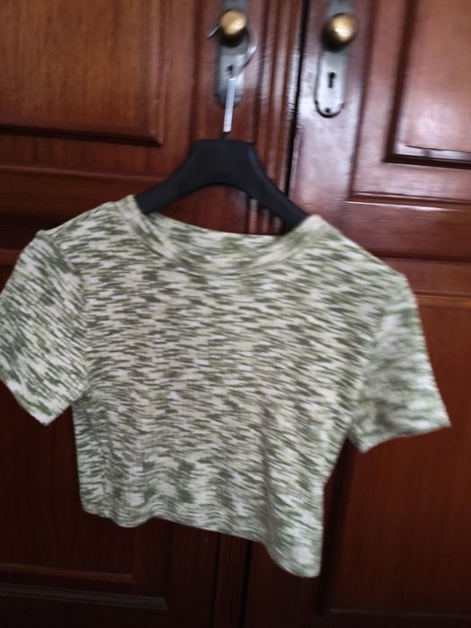 Crop top verde efeito tropa M H&M