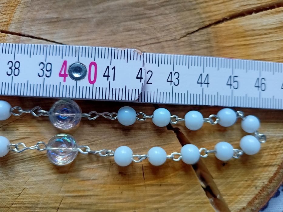 Biały, krystaliczny różaniec - handmade