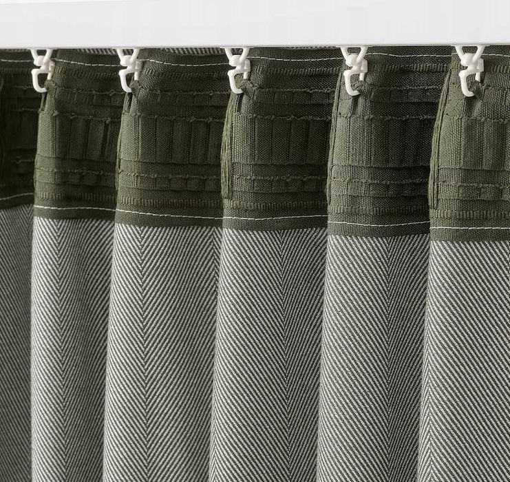 Nowe IKEA TIBAST 145x300 Zasłony 2 szt. CIEMNO ZIELONY Komplet Zasłon