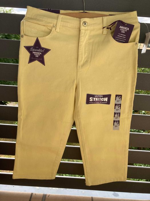 nowe! Spodnie/jeansy stretch 36/8 żółte z USA petite/cekiny