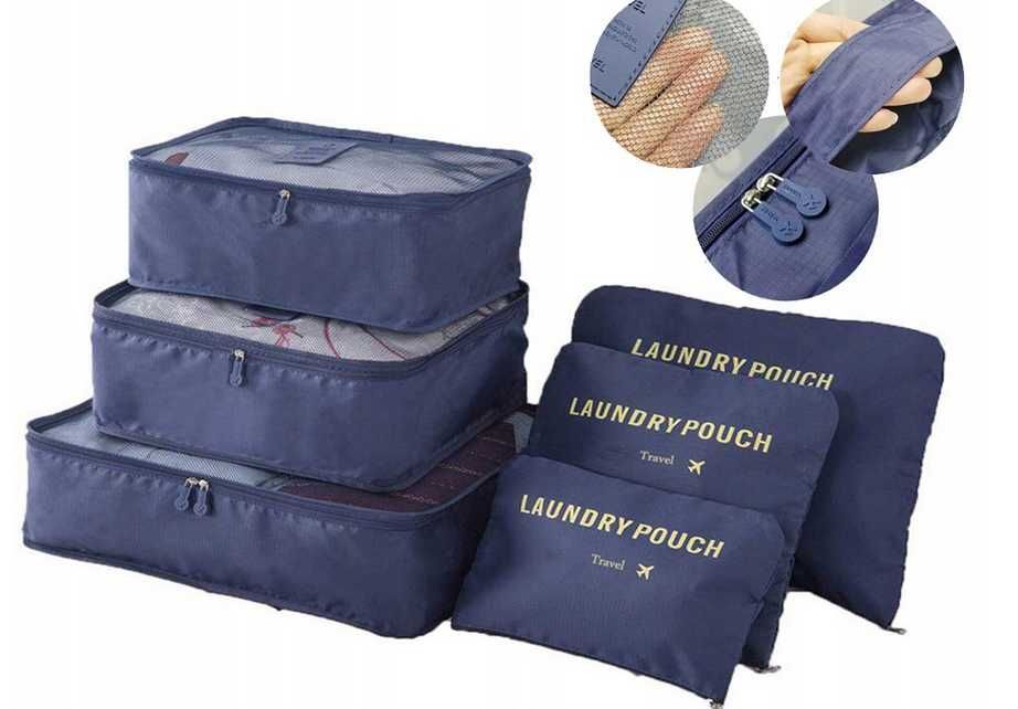 Organizery podróżne do walizki 6 szt. - Granatowe