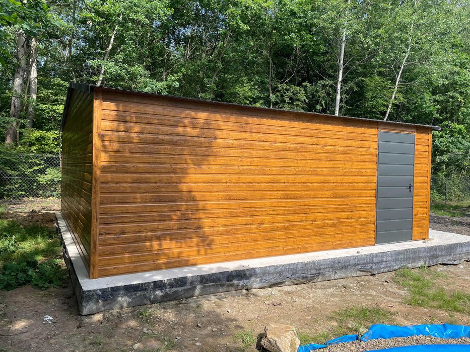 Garaż blaszany 6x5.8, złoty dąb, KONSTRUKCJA OCYNK. PRODUCENT.
