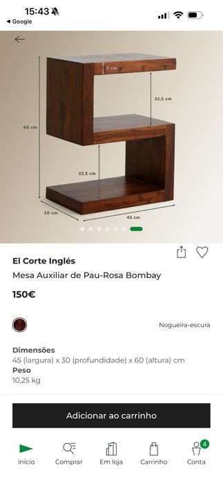 Conjunto de 2 mesas de cabeceira/apoio em madeira maciça – El Corte Inglés