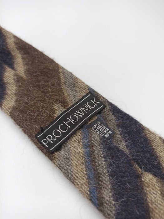 Prochownick brązowy wełniany krawat w paski alpaca alpaka wks395