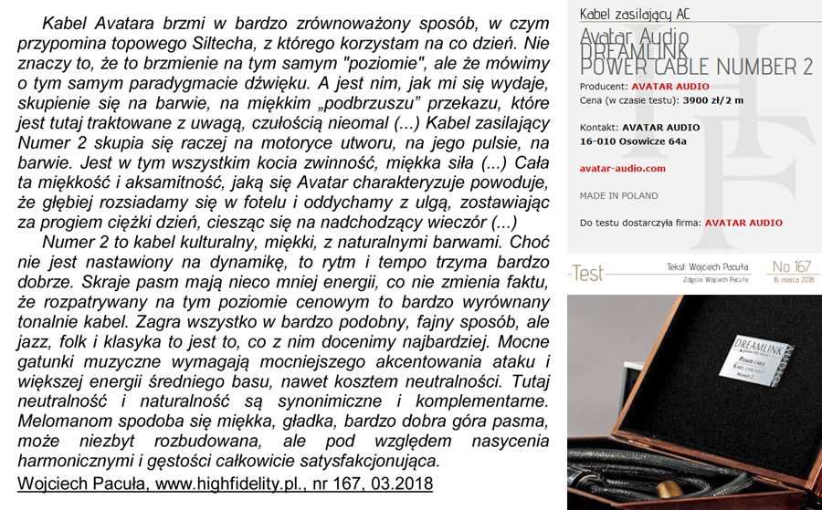 Kabel zasilający Avatar Audio DREAMLINK Nr 2 stary model -40%