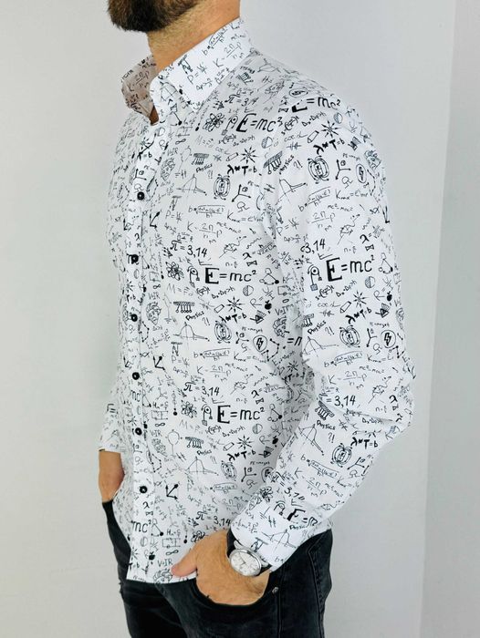 GIOVANNI PERA Koszula męska K018 Einstein, biała, czarna, nauka