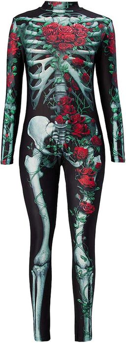 Fantasia de Halloween para mulher, esqueleto divertido, nova