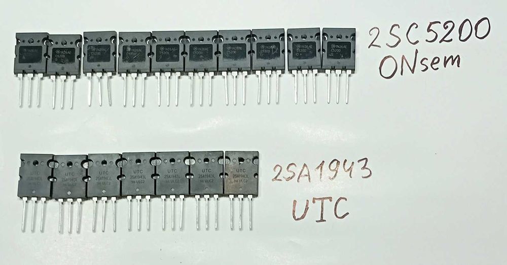 Мощные комплементарные транзисторы для усилителей звука 2SC5200 и 2SA1943, КТ8101А, 8102А, 818Г, 854А.