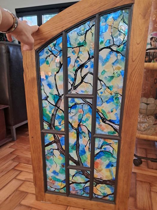 Vitral decorativo pintado janelas madeira