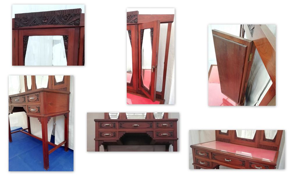 Móvel Penteador ou Toucador em madeira maciça e espelho triplo